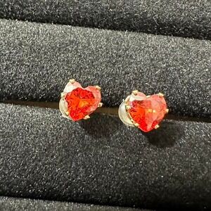 Red gold plated Heart-shaped red crystal earrings cubic zirconia 7 mm